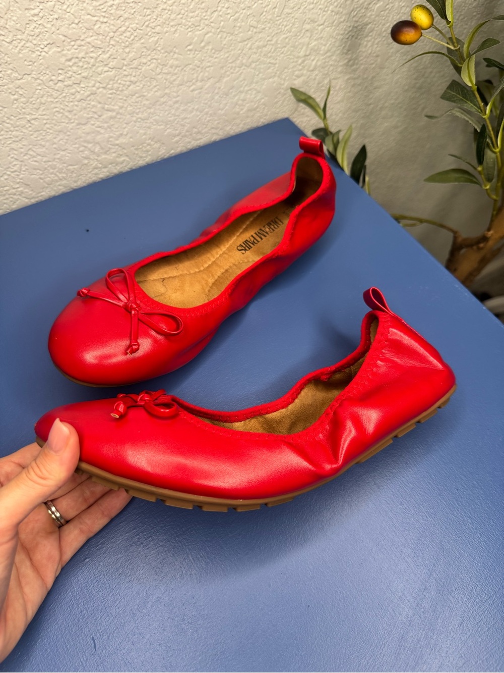 Red Ballet Flats with Bow Accent - Picture 3 of 7